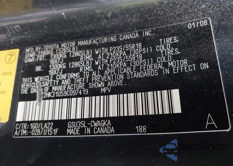 2009 Lexus Rx 350 z USA, uszkodzony, nr VIN 2T2HK31U59C097419